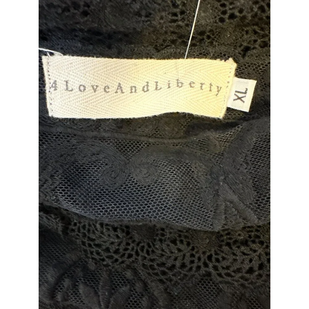 4 Love And Liberty Black Sheer Embroidered Lace Blouse w/Bell Sleeves Size XL - Picture 9 of 10